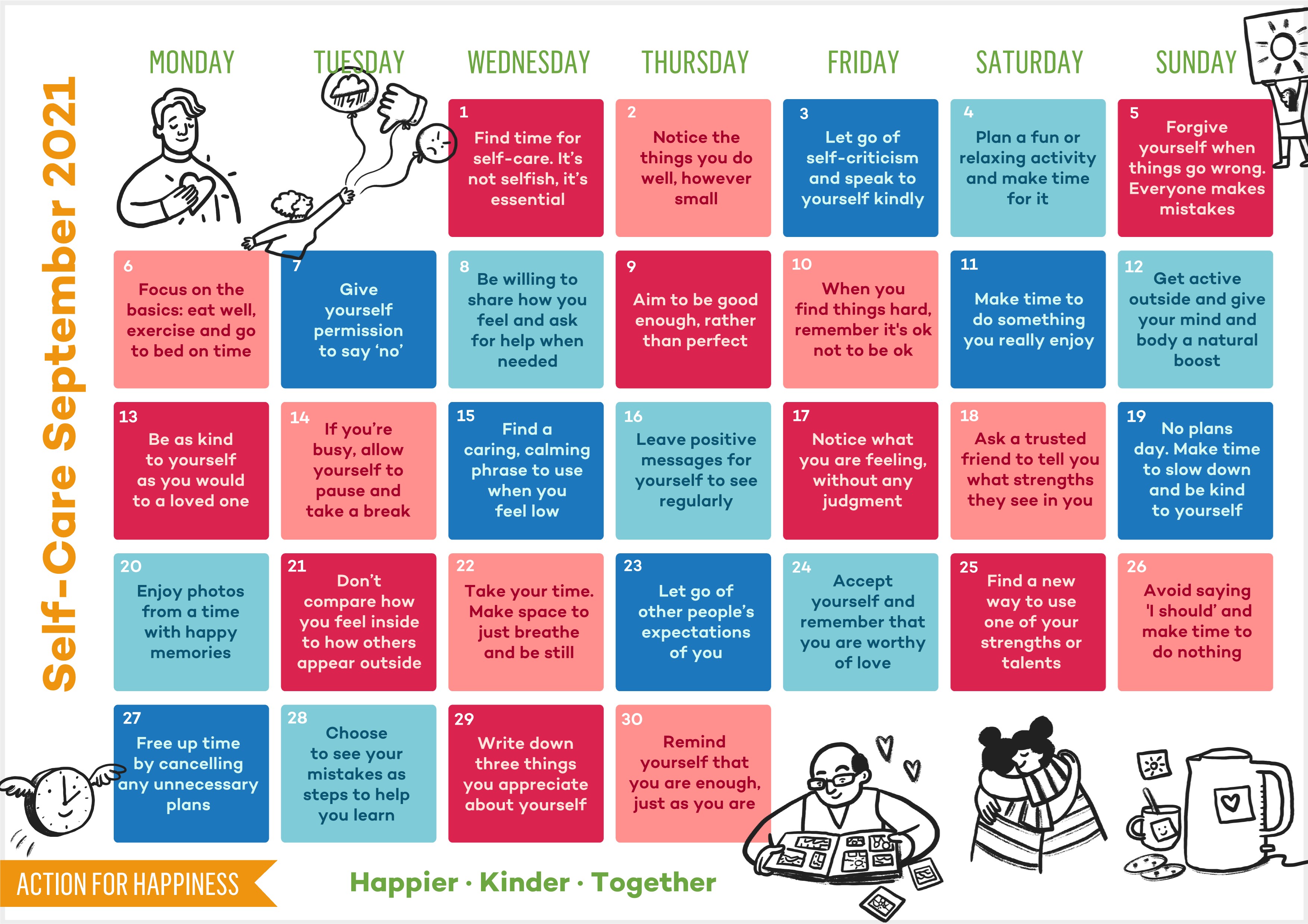 Image of the September 2021 Action for Happiness calendar.